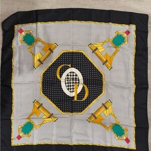 Christian Dior Black and Gold Geometric Silk Scarf Large